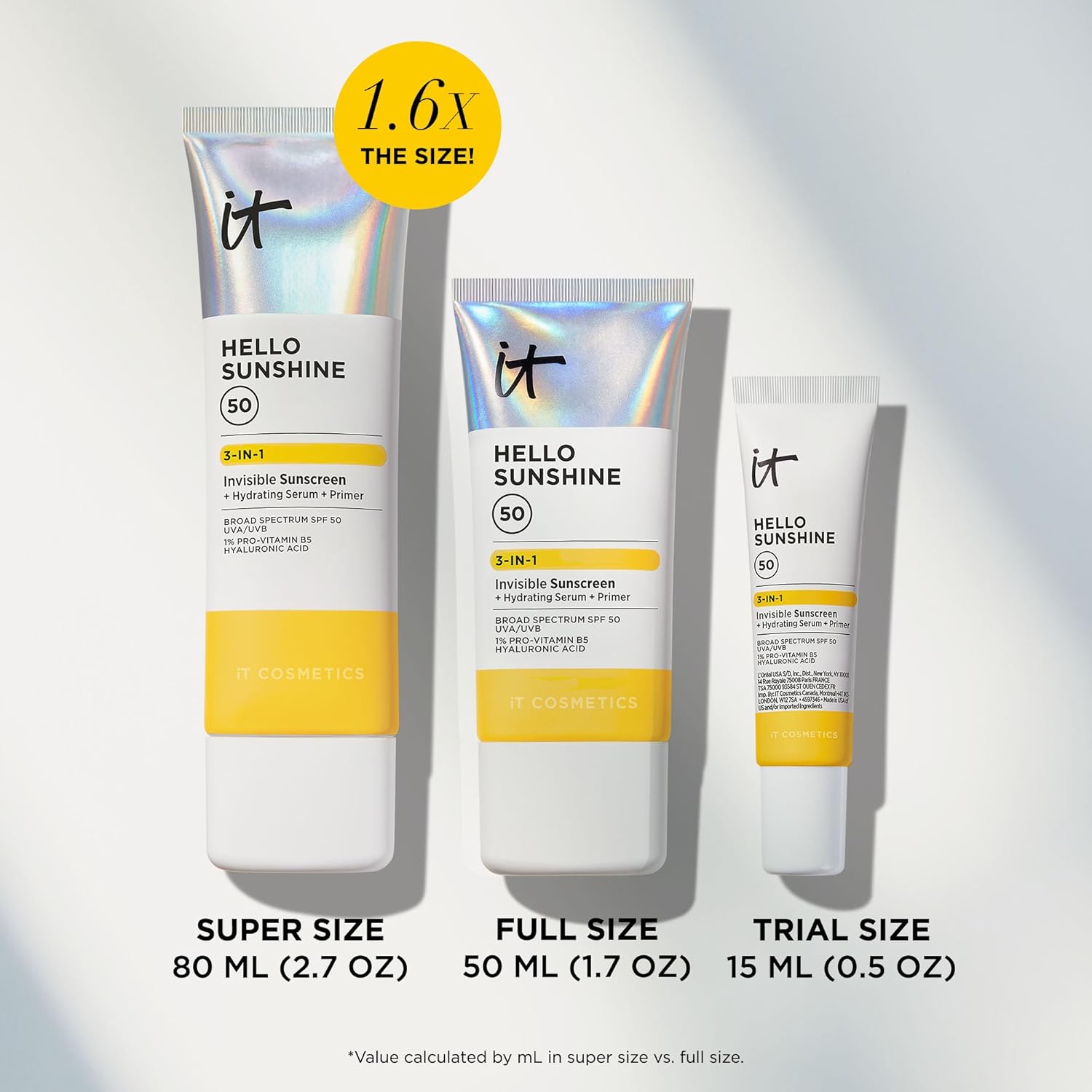IT Cosmetics Hello Sunshine Invisible Sunscreen for Face SPF 50 - Sunscreen, Hydrating Serum & Makeup Primer - 1% Pro-Vitamin B5 & Hyaluronic Acid - HSA/FSA Eligible - No White Cast - Image 4