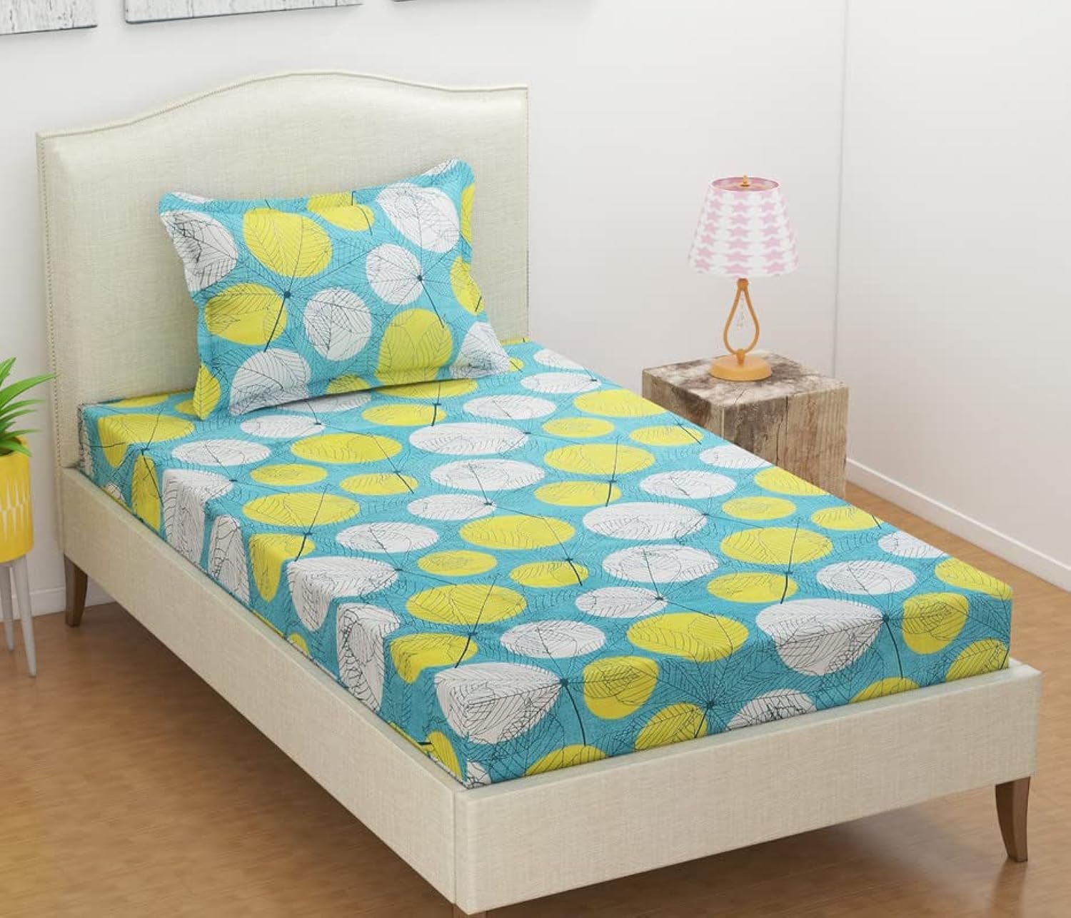 BSB HOME Premium Single Bedsheet with 1 Pillow Covers - 160 TC Supersoft Glace Cotton - Breathable & Wrinkle Free - 2 Pcs Set | Light Green & Yellow White (B09X76SK2K) Amazon Price History, Amazon Price Tracker