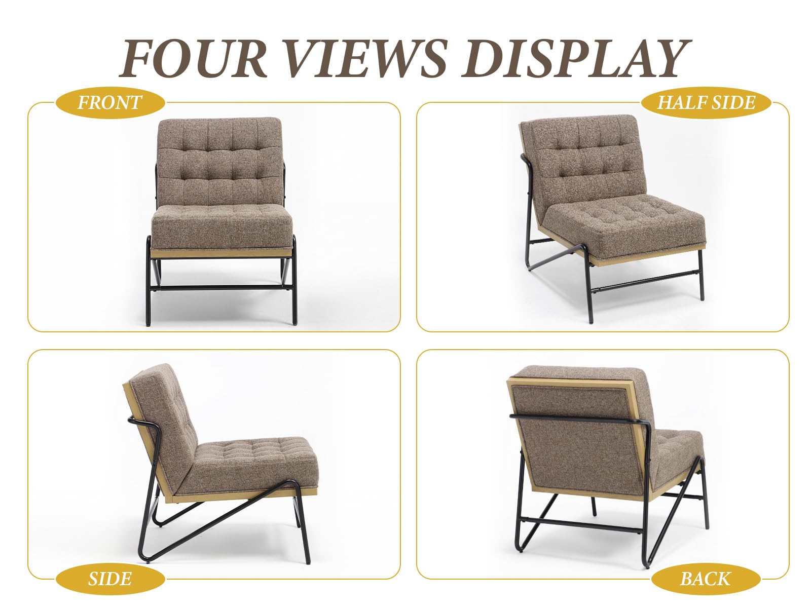 chairus Moderner Akzentstuhl aus Leinen mit Metallbeinen, gepolsterter Loungesessel für Wohnzimmer/Schlafzimmer/Leseecke, Mokka-Braun