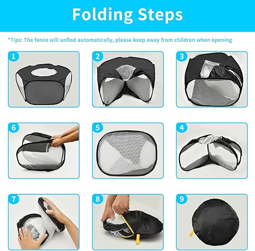 Miniatura 7 de Corralito de juegos para conejillos de indias, impermeable, para animales pequeños, con cubierta antiescape, portátil, transpirable, para interiores