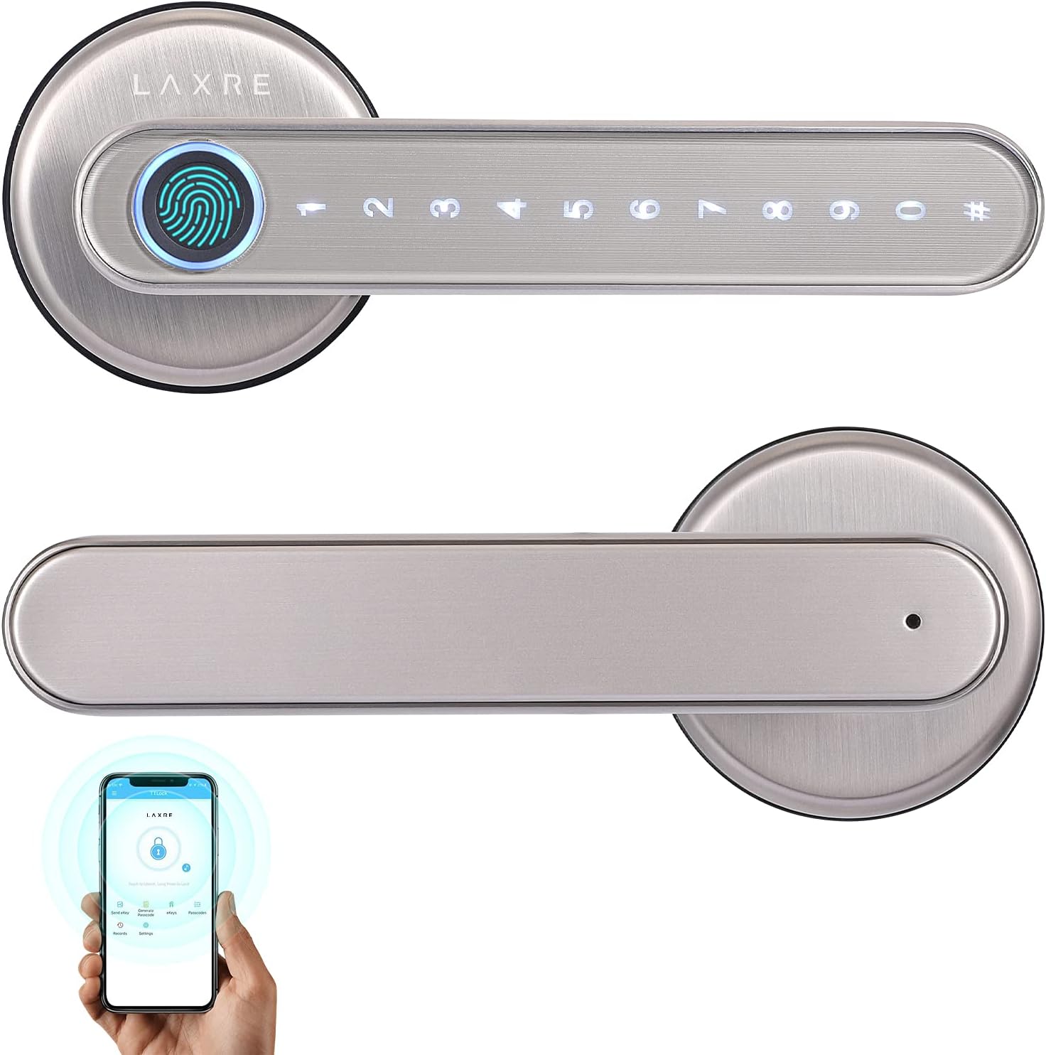 Fingerprint Smart Door Lock - Biometric Bluetooth Deadbolt With App, Digital Keypad, Keyless Entry - Suitable for Home, Hotel, Office, Interior