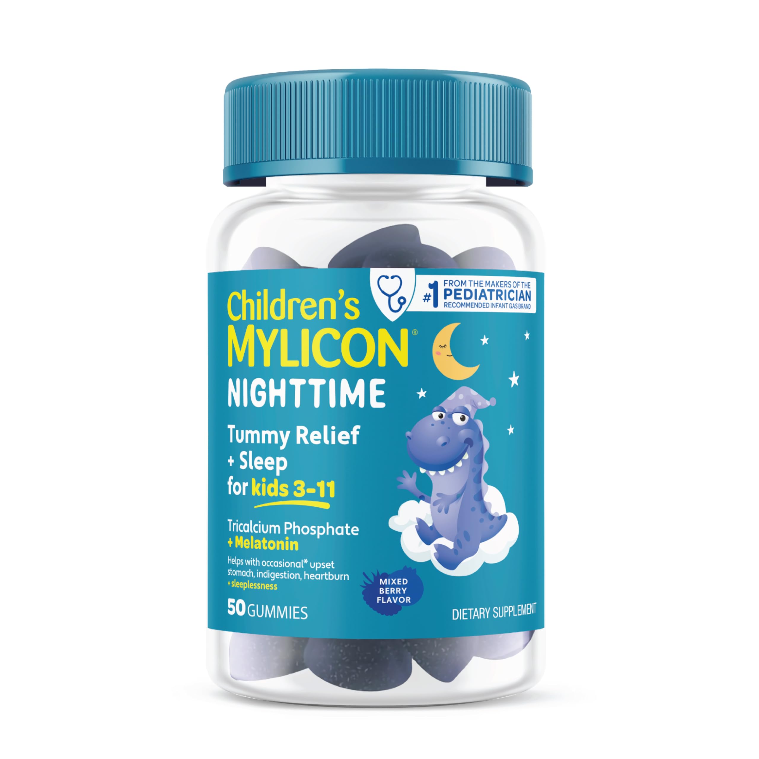 MYLICON Tummy Relief + Sleep Gummies with Melatonin for Kids | Helps Relieve Occasional Upset Stomach and Indigestion | with Sleep Support. Mixed