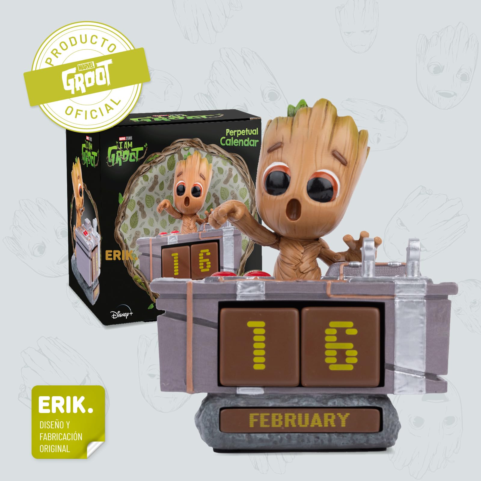 Calendario Perpetuo Groot 3D - Groot Figura de Marvel para Decoracion Habitacion Juvenil - Calendario sobremesa para niños │ Muñecos Marvel Merchandising Oficial