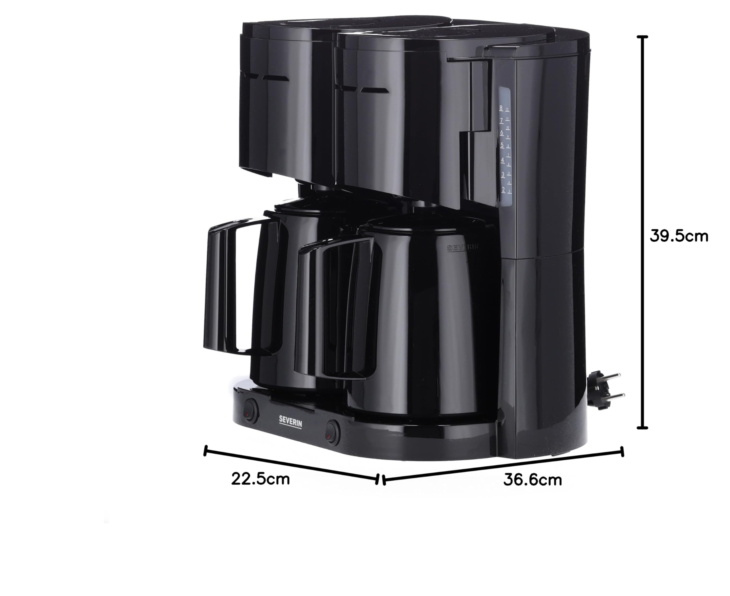 SEVERIN Cafetière Filtre Isotherme Duo, 2 X 1000 W, Jusqu'à 2L soit 16 tasses, 2 verseuses isothermes, 2 filtres pivotants, Noir, KA 9315
