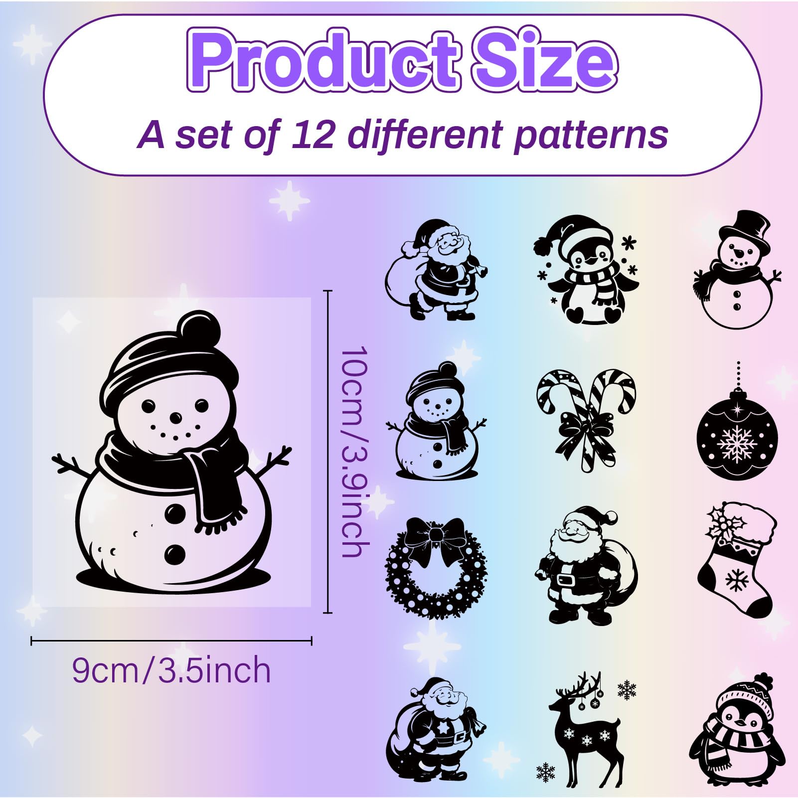 CREATCABIN Weihnachts-Silhouetten – 12 Stück, 9,9x8,9 Cm, PVC Lasergeschnitten, Für Einmachglas-Deko & Basteln