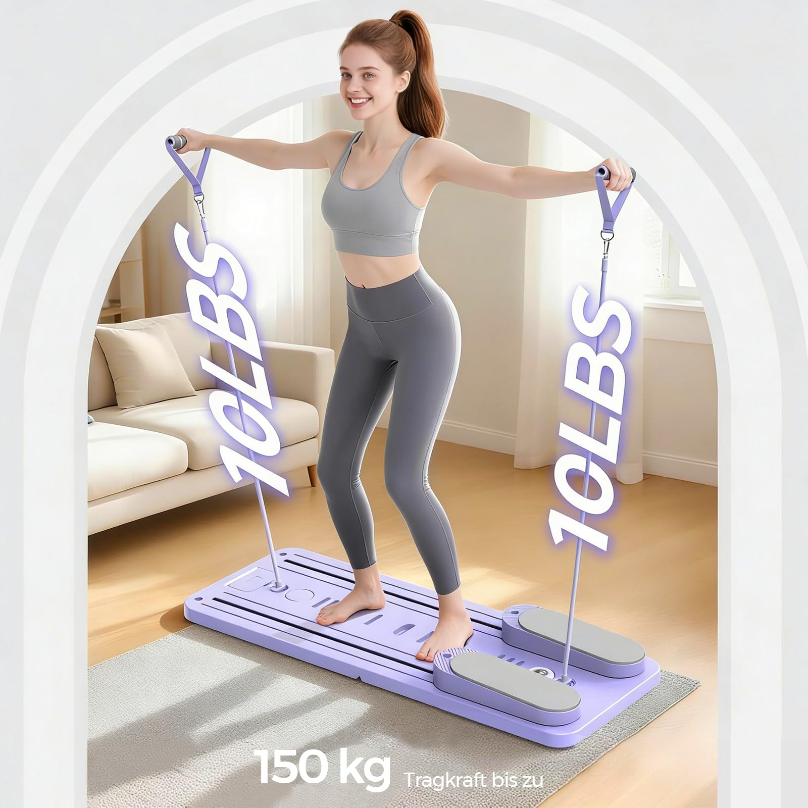 Pilates Board Für Zuhause(inkl. 5er-Set Widerstandsbänder) Faltbares Multifunktionales Reformer Board, Extra Stabile Konstruktion Mit Automatischem Rückprall, für Kern- und Bauchmuskeltraining