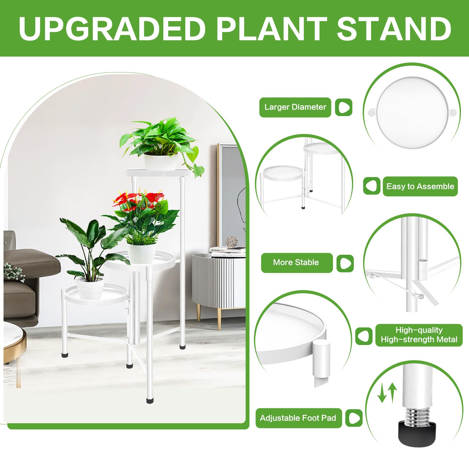 Soporte esquinero de metal de 3 niveles para interiores y exteriores, soporte para múltiples macetas de 30 pulgadas de alto, organizador de plantas de hierro para sala de estar, jardín, patio, 3