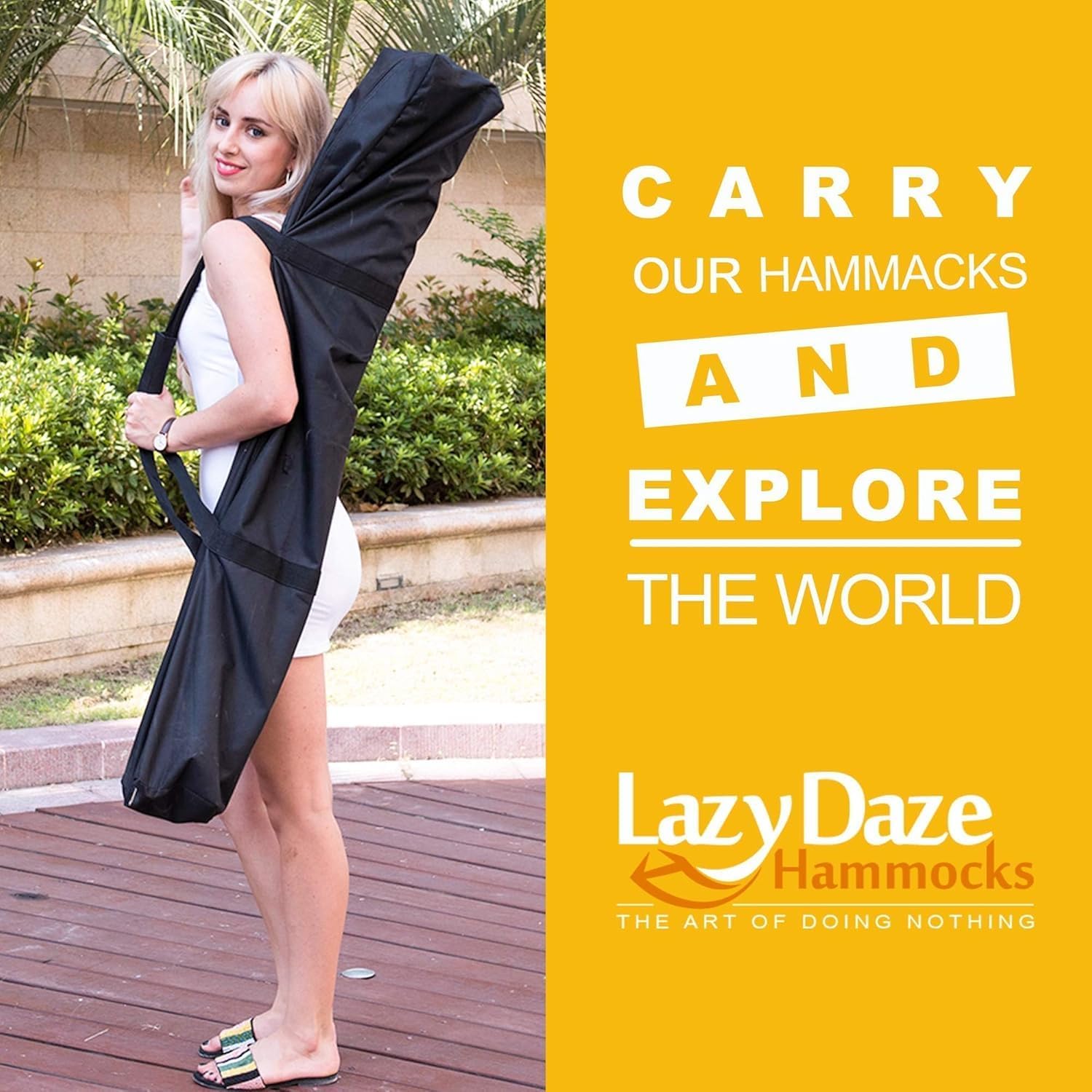 Lazy Daze Hammocks Double Hammock with 9ft Space-Saving Steel Stand Includes Portable Carrying Case, 450 Pounds Capacity (Natural)