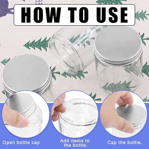 Miniatura 5 de Glarks Paquete de 8 tarros de vidrio de 6 onzas con tapas, tarros redondos de vidrio transparente con forro interior y tapas plateadas para