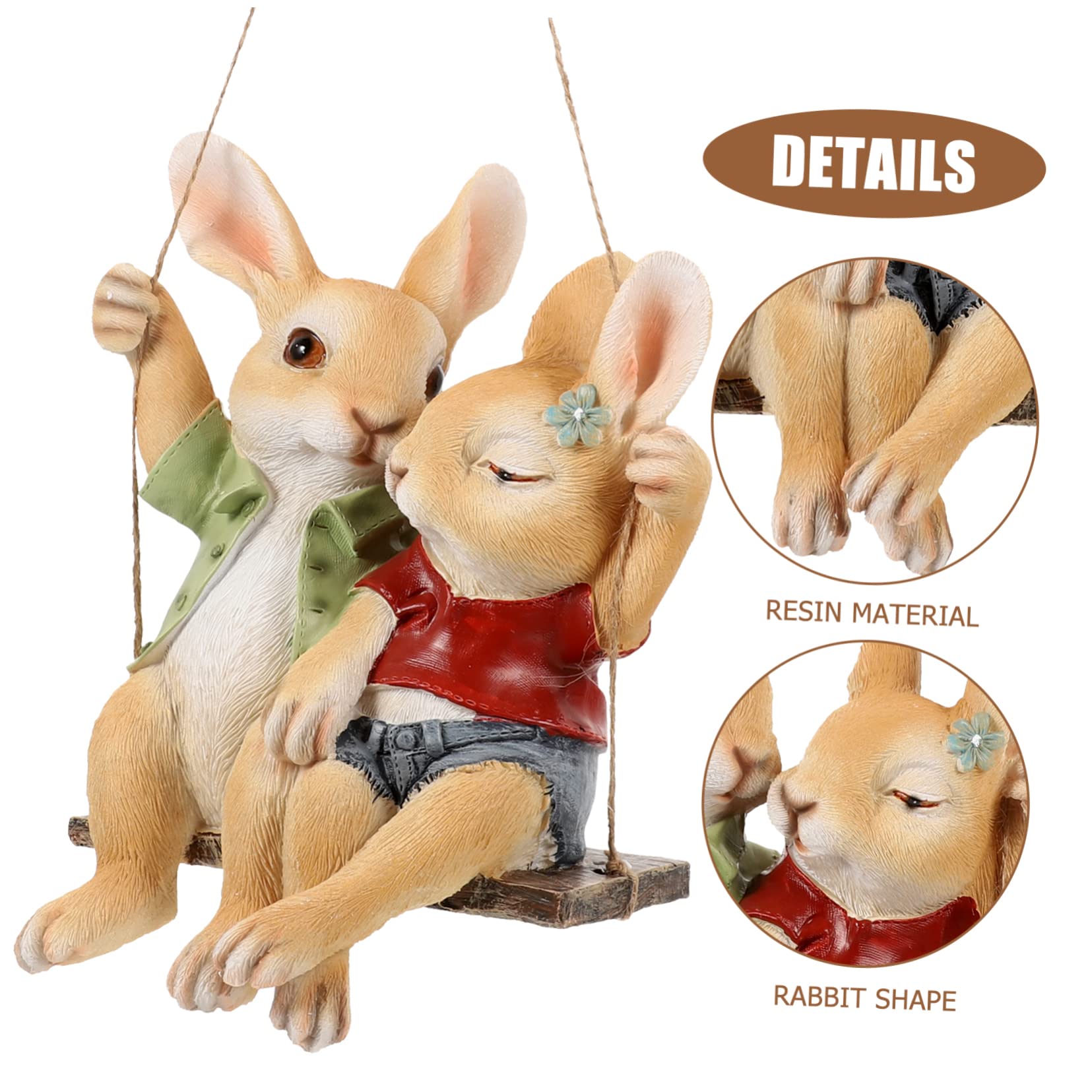 Alipis Pendentif Lapin Balançoire Accessoires De Natation Décor De Lapin Suspendu Figurine De Jardin Décoration De Terrasse Extérieure Pot De Fleur Les Amoureux Résine Auto