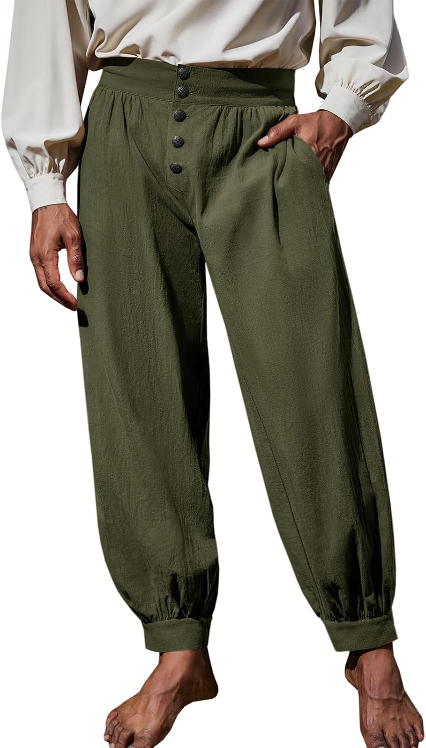 Runcati Mens Medieval Pirate Pants Renaissance Viking Knicker Colonial Halloween Cotton Gothic Costume Trousers