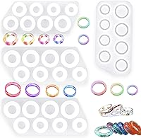 Heogacinlia 4PCS Silicone Resin Ring Molds - 8 Sizes Round & Rhombic Shapes for DIY Jewelry Rings, Pendants, Earrings