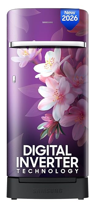 Samsung 189 L, 5 Star, Digital Inverter, Direct-Cool Single Door Refrigerator (RR21H2H25WB/HL, Wild Lily Blue, Base Stand Drawer, Single Touch Defrost, 2026 Model)