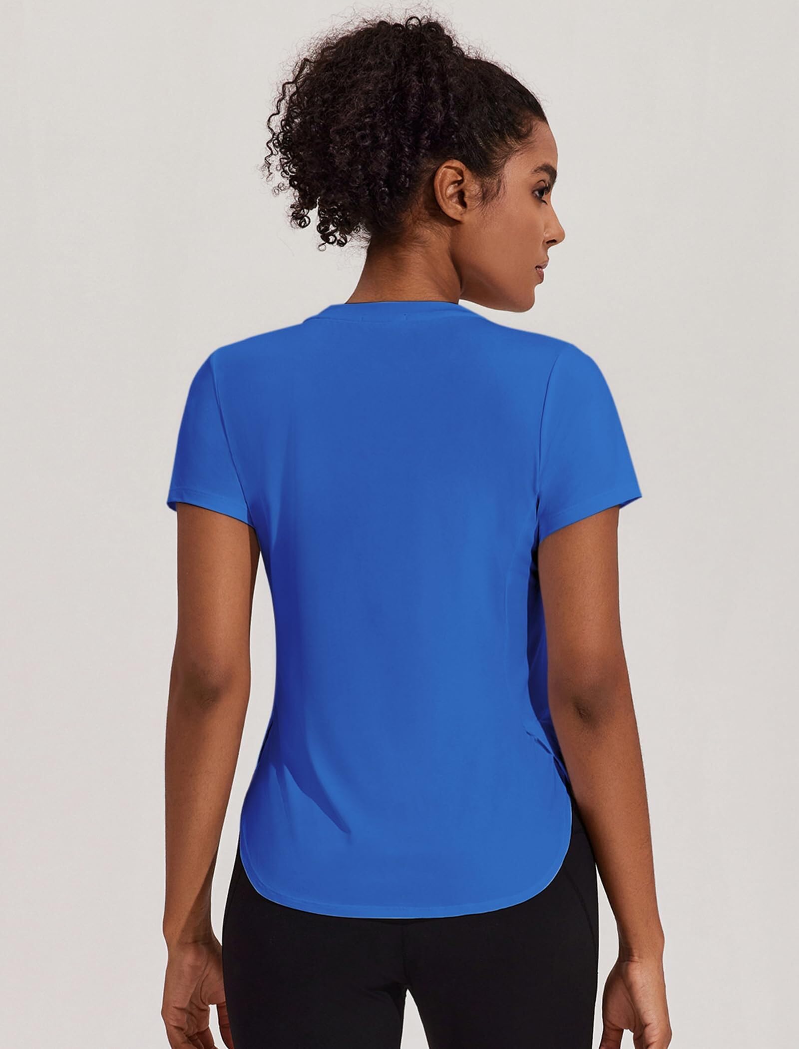 PINSPARK Camisetas de entrenamiento para mujer, con protección UPF 50+, de manga corta, atléticas, con aberturas laterales, para correr, gimnasio, ajuste holgado