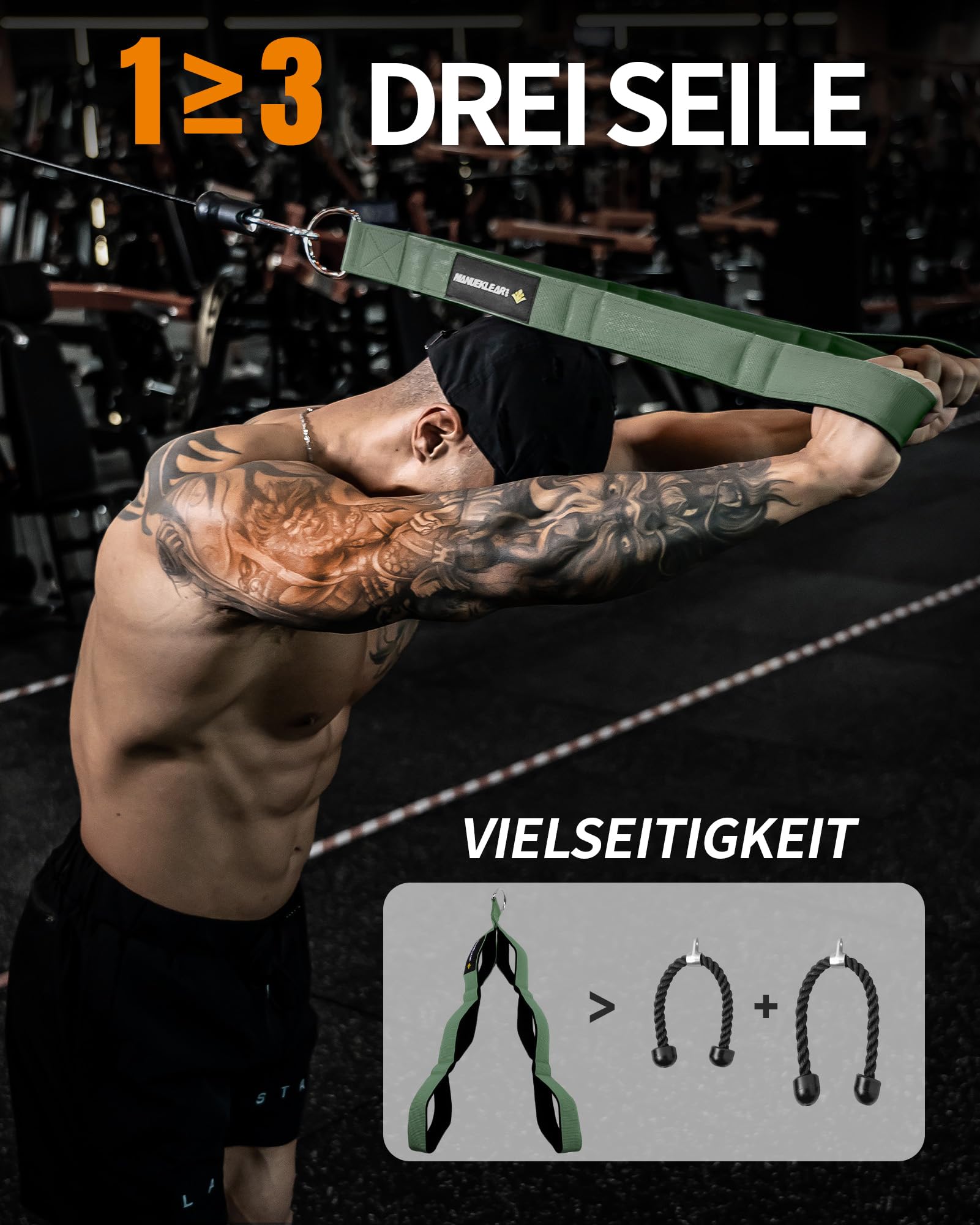 MANUEKLEAR Trizepsseil Kabelbefestigung mit größerem Bewegungsbereich, Trizeps-Pull-Down-Seil für Push-Downs, Crunches, Facepulls für professionelles Fitnessstudio