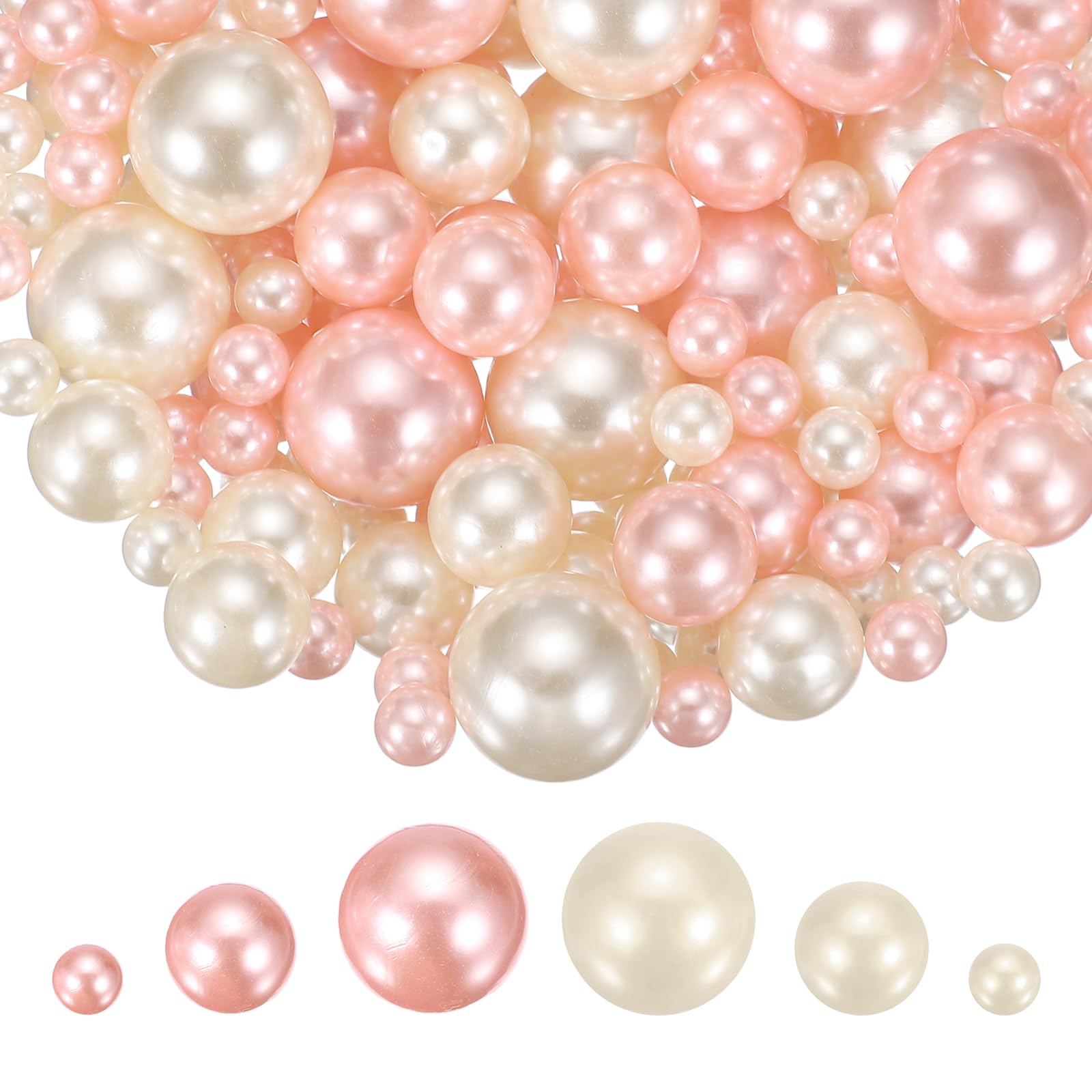 sourcing map 100Pcs Faux Pearl for Crafting, 8/14/20mm No Hole ABS Round Pearls for Vase Fillers Jewelry Making Vase Filler Cosmetic Boxes Home Decor DIY Parts Table Scatter, Pure Pink