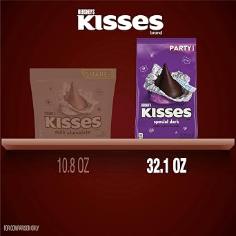 HERSHEY'S KISSES SPECIAL DARK Mildly Sweet Chocolate Candy Party Pack, Great Holiday Candy and Stocking Stuffer 32.1 oz