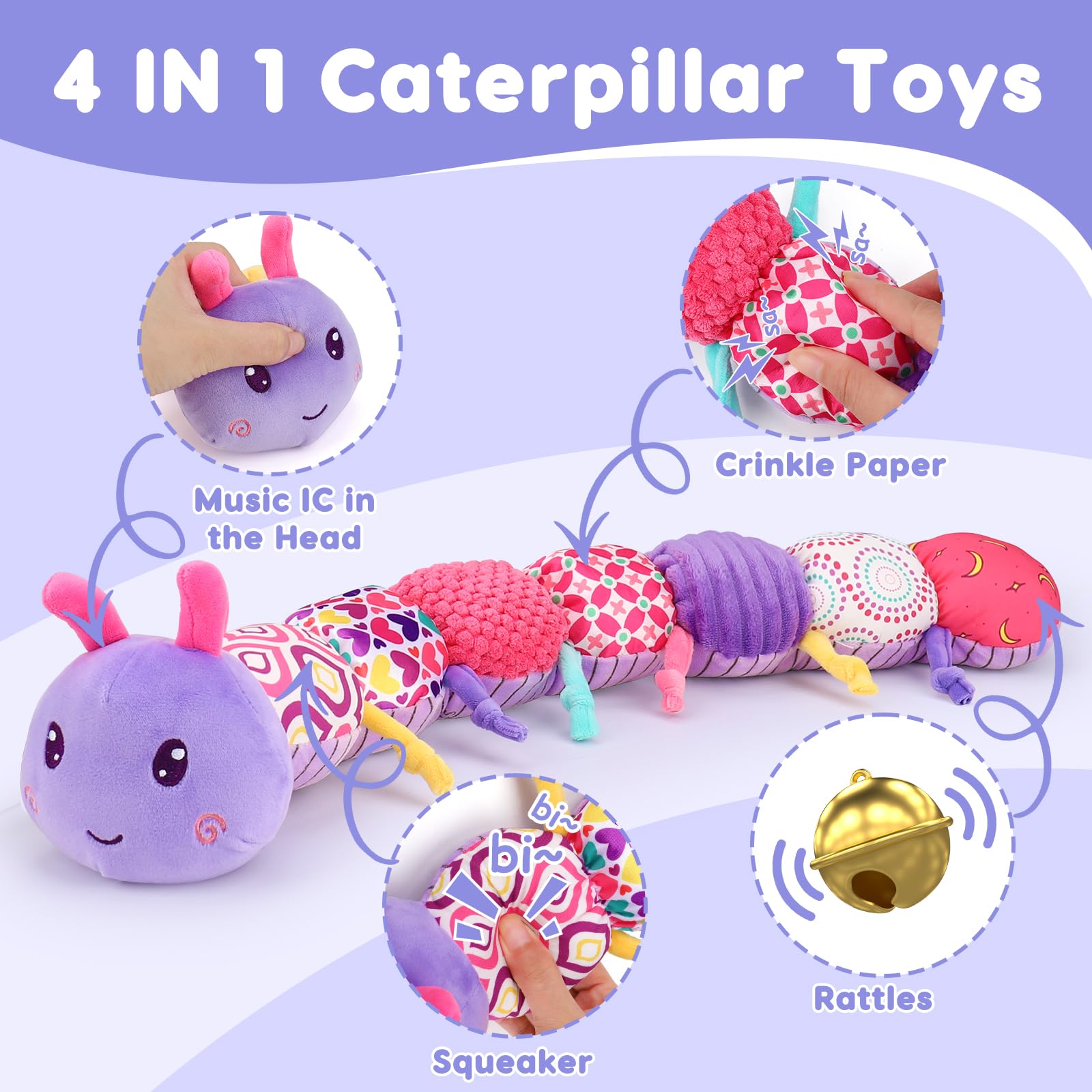Juguetes para bebés, 0-3-6 meses, juguetes de peluche musicales, juguetes de oruga con sonajeros arrugados, juguetes educativos sensoriales para bebés de 6-9-12 meses, regalos esenciales