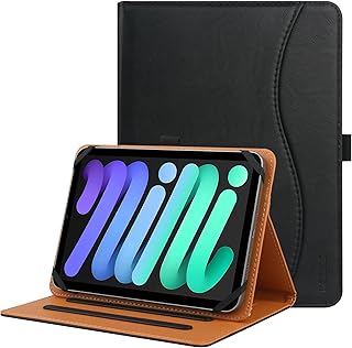 Universal Case for 7inch-8inch Tablet,Multi-Viewing Angels PU Leather Stand Folio Case Cover with Handstrap for 7" 8" Touchscreen Tablet, with Adjustable Fixing Silicon Band-Black