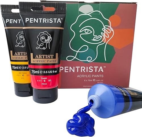 Pintura acrílica, colores primarios, 6 colores (2.54 onzas), juego de acrílico de cuerpo pesado, pigmento rico para pintura en lienzo, tela y rocas,