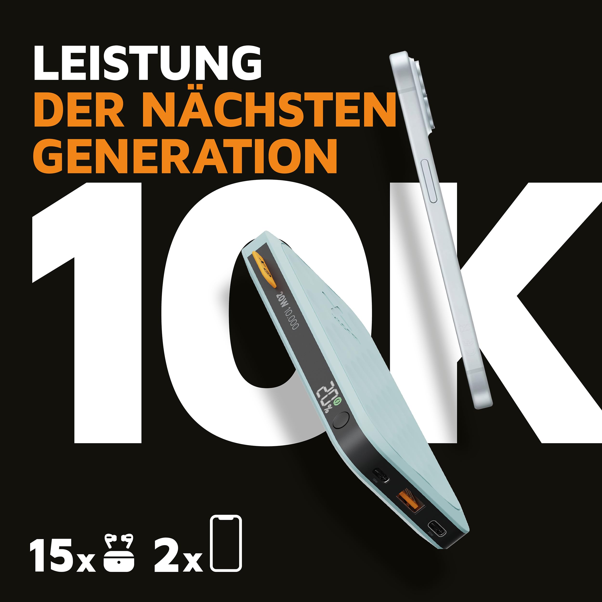 Xtorm Fuel Series 5 Powerbank 20 W, 10000 mAh, 2 x USB-C / 1 x USB-A, odporny na samolot, odpowiedni dla Samsung i iPhone, Teal Blue