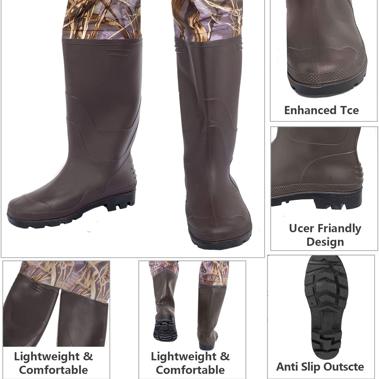 wasserdichte Wathose für Angler mit Verstellbarem Watgürtel und Dicken Stiefeln Atmungsaktive Nylon- und PVC-Brustwader für Erwachsene