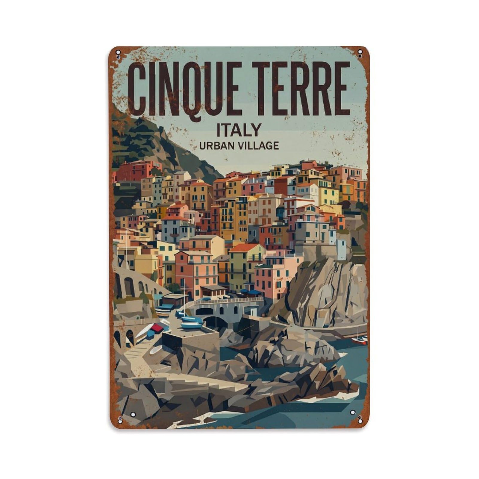 Yrnq 08X12inch Vintage Style Vintage Travel Cinque Terre Italy Urban Metal Tin Sign