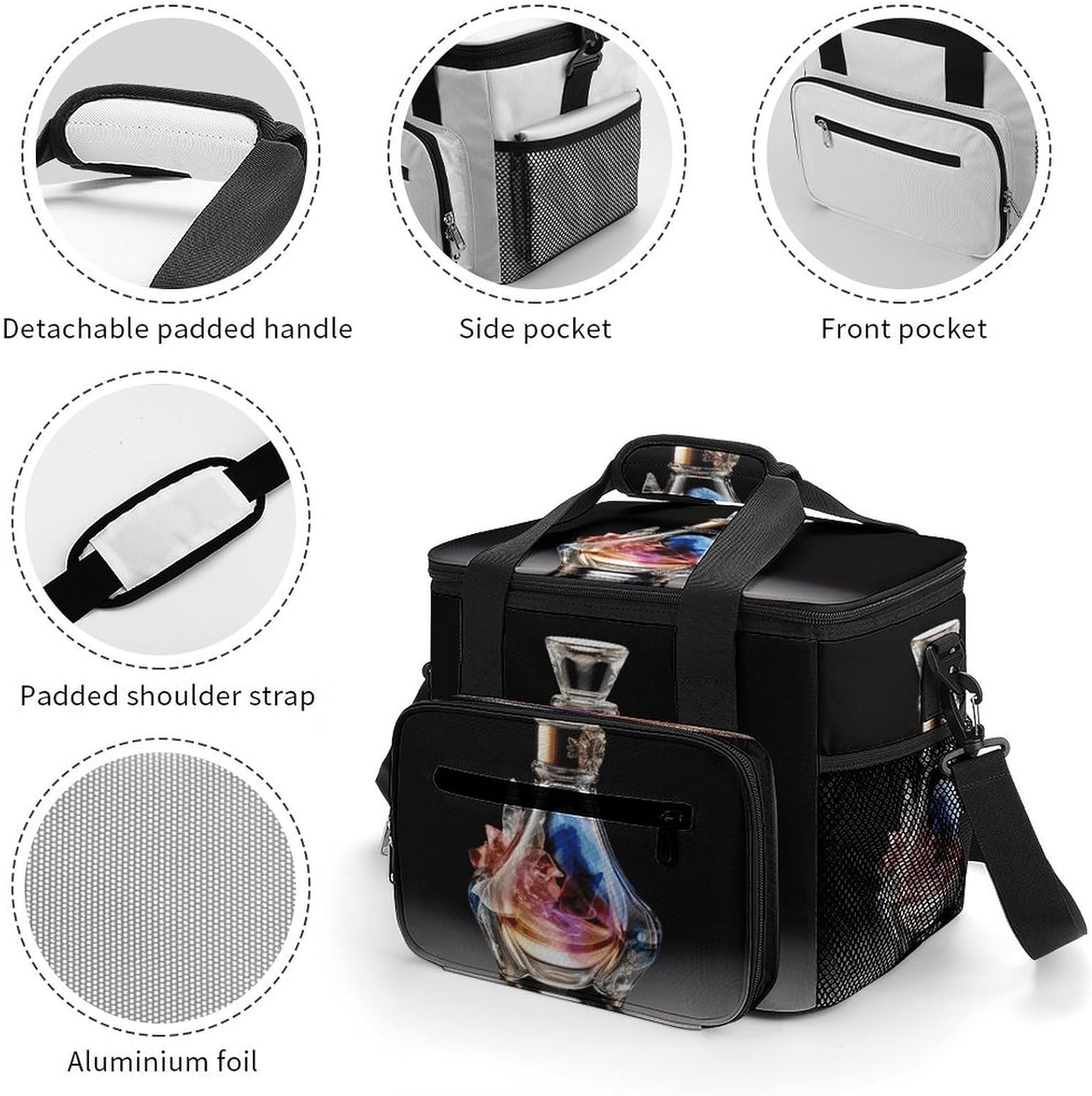 Perfume Bottle Cooler Bags Portable Soft Cooler Bag Lightweight Ice Chest Insulated Lunch Bags Camping Cooler Bag Cooler Lunch Tote Coolers for Picnic Travel Beach