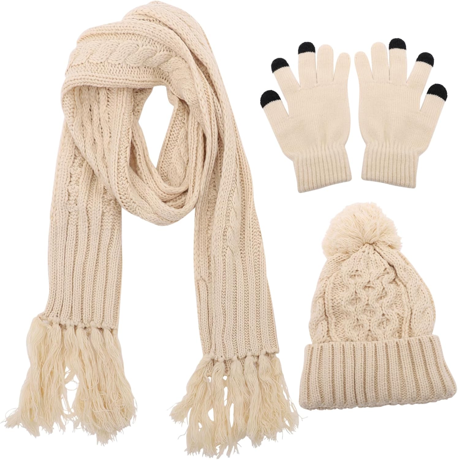 LIOOBO Knitted Winter Hat Scarf Gloves Set Cozy Beanie Hat Pair of Mittens Touch Screen Scarf Present for Family