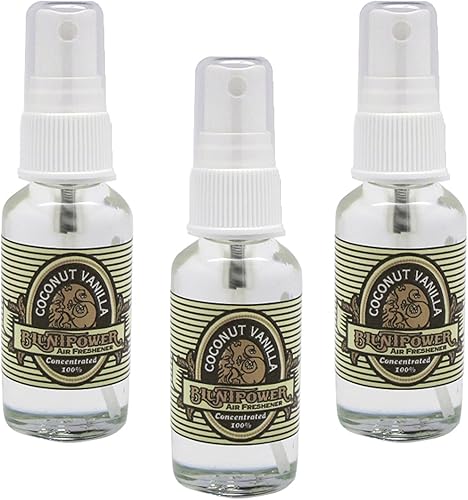 BluntPower (coco vainilla, 3 unidades) Ambientador concentrado Ambientador a base de aceite premium en aerosol para el hogar y el coche Spray de