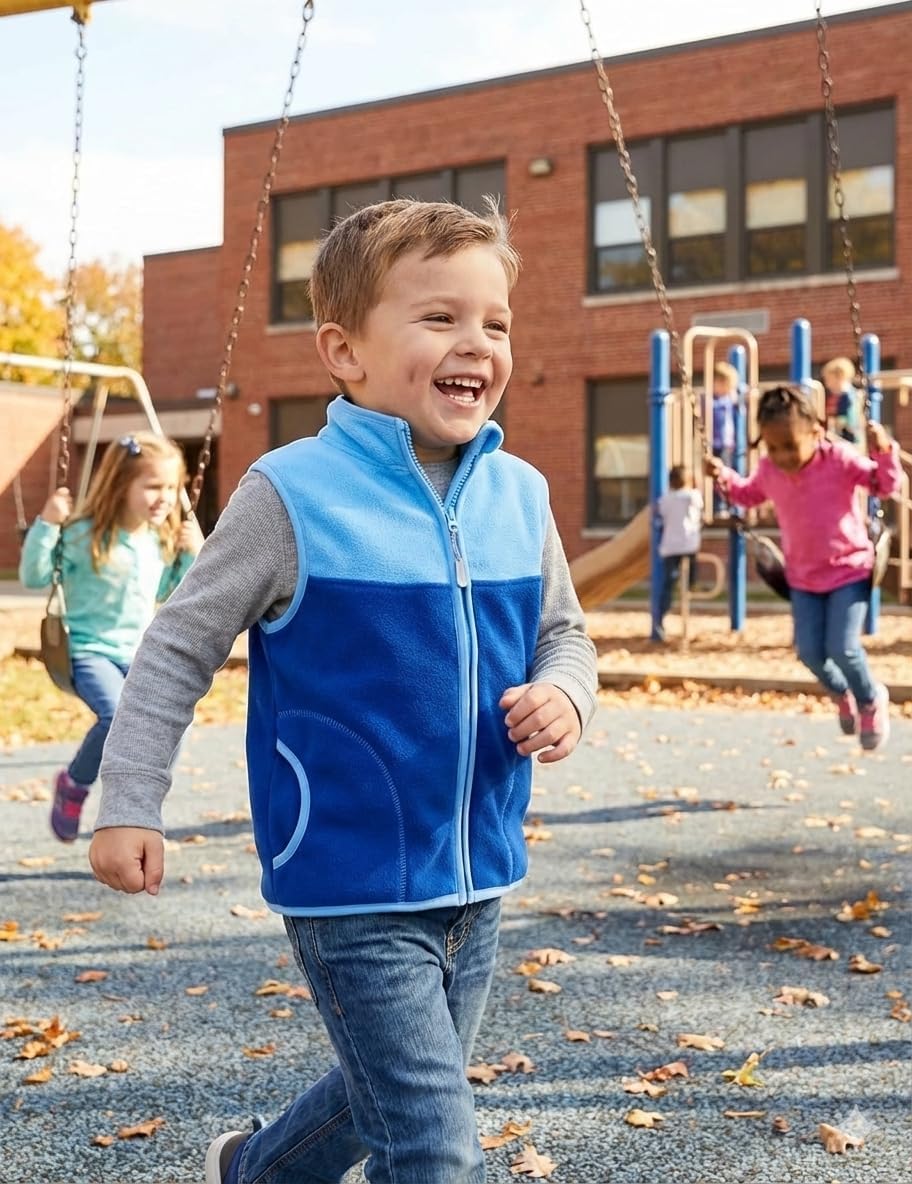 Boys Fleece Vest – Lightweight Sleeveless Jacket with Zipper, Soft Color-Block Kids Outerwear for Fall Winter Layering - Image 2