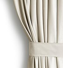 AmeliaHome Curtain H 270 x W 140 cm with Tie Backs 54 x 10 cm, Velvet Look, Light Beige, Pack of 1 Velvet Half Blackout Curtain, Ruffle Tape, Wave Tape, Window Decoration, Decorative Curtain
