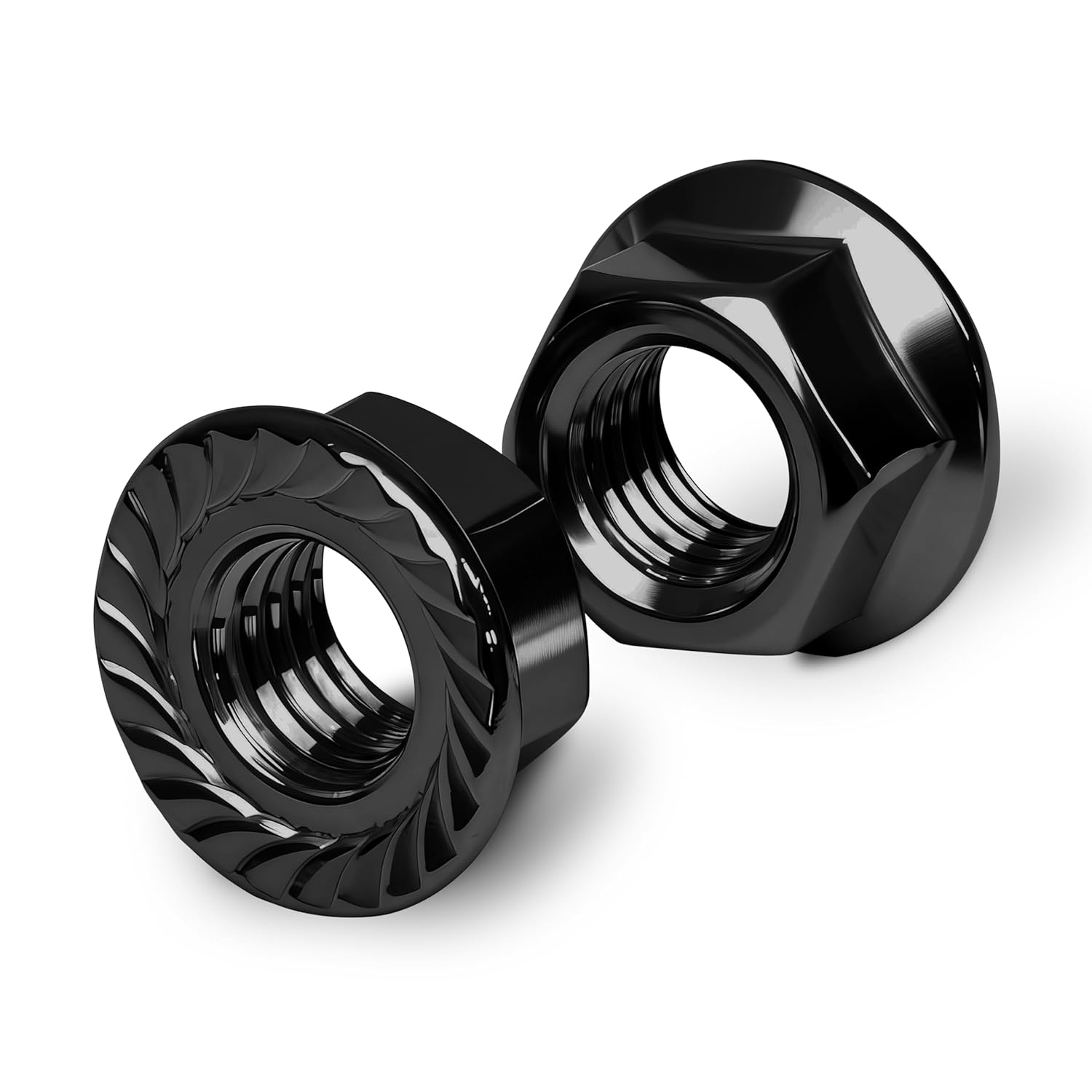 M10 Serrated Flange Nuts, 100Pcs M10-1.5 Grade 10.9 Carbon Steel Hex Lock Hardware Nuts Black Oxided for Industrial & Home Use