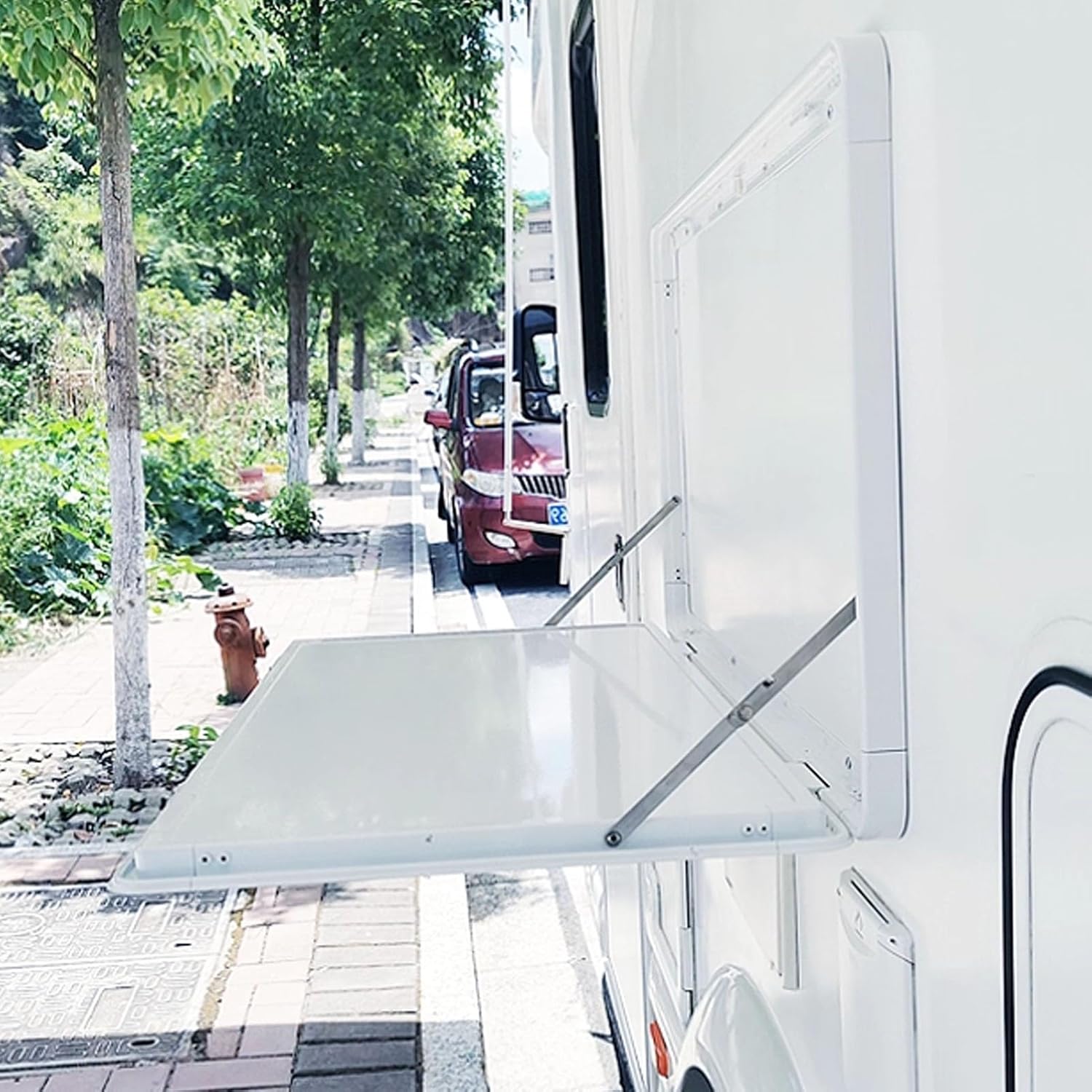 RV Caravan Folding Table,External Hanging Tables RV Foldable Picnic Tables, Wall Mount Camping Picnic Folding Table, for Campervans and Motorhomes(White,70cm)