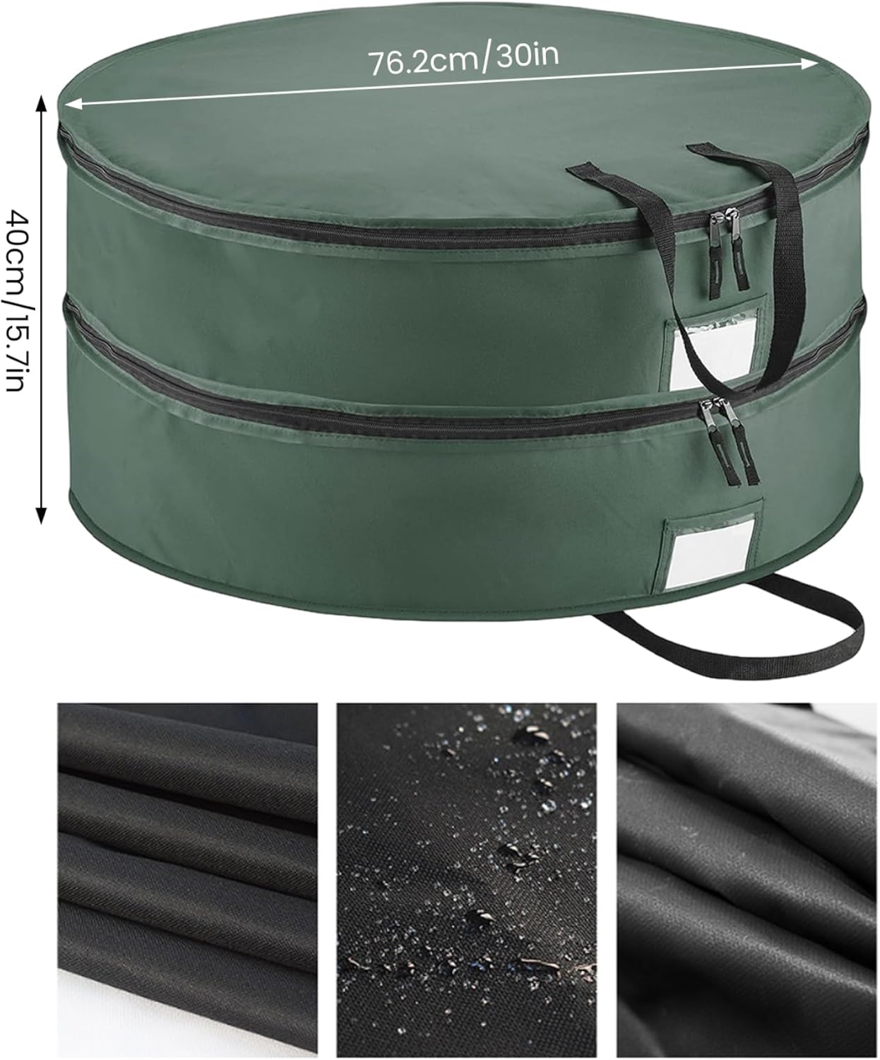 Wreath Storage Bag, Double-layered Round Christmas Wreath Storage Container with Handle & Double Zipper, Waterproof 600D, 30 inch, Green, Xmas Decors