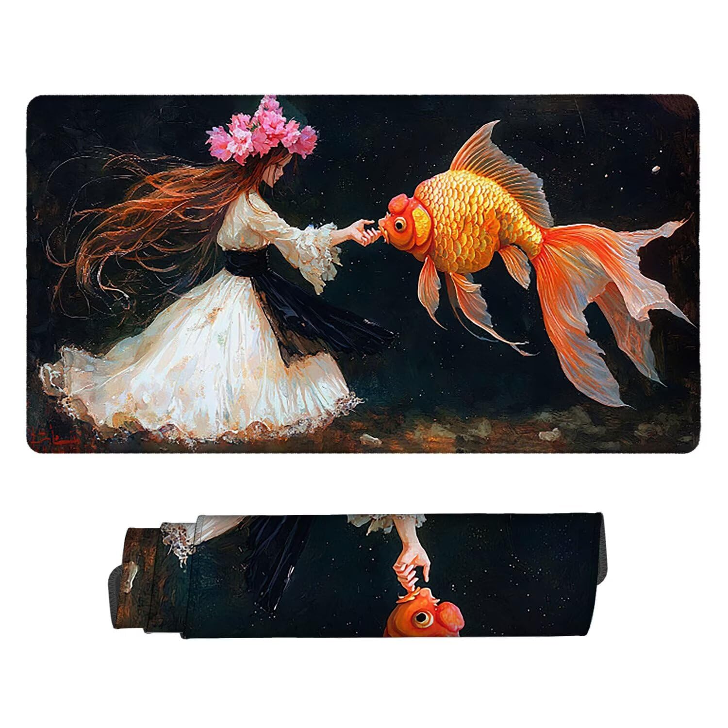Tappetino per Mouse XXL 1200 x 600 mm Tappetino Mouse Gaming Grande, Mousepad con Base in Gomma Antiscivolo, Tappeto per Tavolo da Gaming per Mouse e Tastiera, Accessori PC (Ragazza Pesce d'oro) H-644