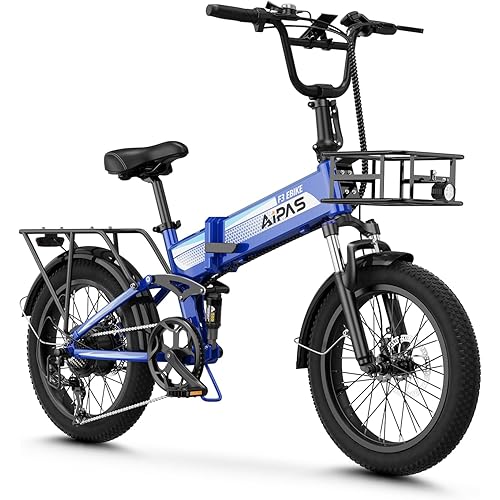 Aipas F3 Electric Bike for Adults with 1500W Motor Peak, 48V 12.8Ah Removable Battery Max 62 Miles 28MPH,20" x 3.0 Fat Tire Folding Electric Bike with 7-Speed and Full Suspension.