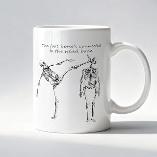 Funny Skeleton Anatomy Mug, Gifts for Medical Students Ceramic Coffee Mug, Anatomy Gifts, Foot Bone Connected to the Head Bone Medical Coffee Tea Cups 11 oz