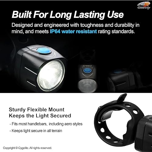 Miniatura 6 de Cygolite Dice HL - Luz de bicicleta de 150 lúmenes, 6 modos nocturnos y 2 diurnos, diseño ultra compacto, resistente al agua IP64, montaje flexible