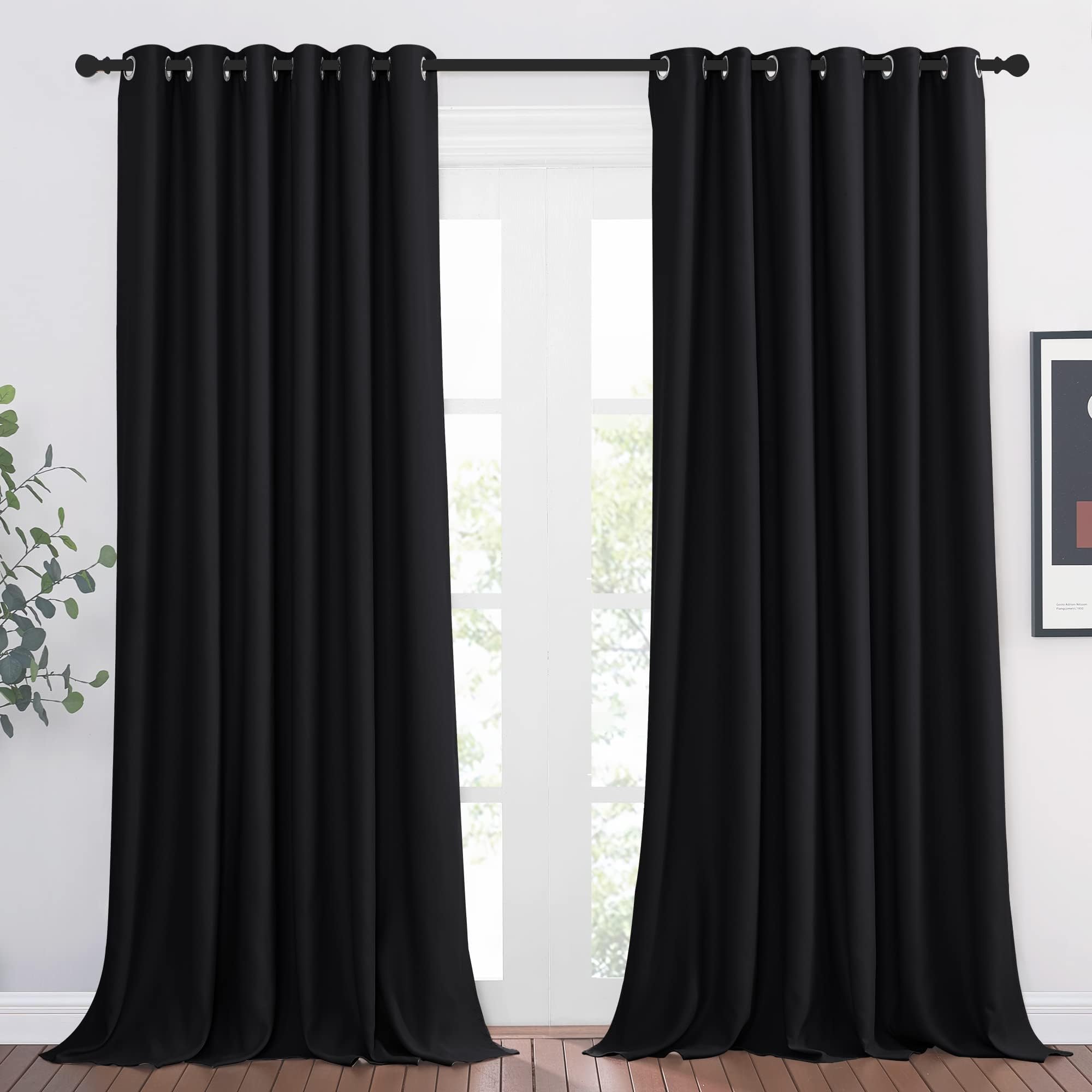 PONY DANCE Hotel Blackout Curtains for Living Room - Sunlight Blocking Eyelet Top Bedroom Drapes Energy Saving Window Treatment Privacy Protected, 78 x 102 Inch, 2 Panels, Black โ image 1