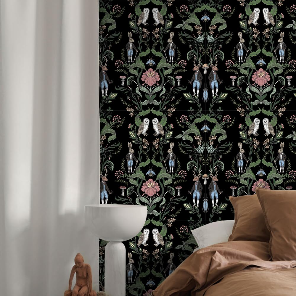 Verdikt behang met bloemen, 600 x 44,5 cm, afpellen en plakken, behang, inkt, bloemen, bladeren, vinyl, zelfklevend behang voor slaapkamerkasten en keukendecoratie