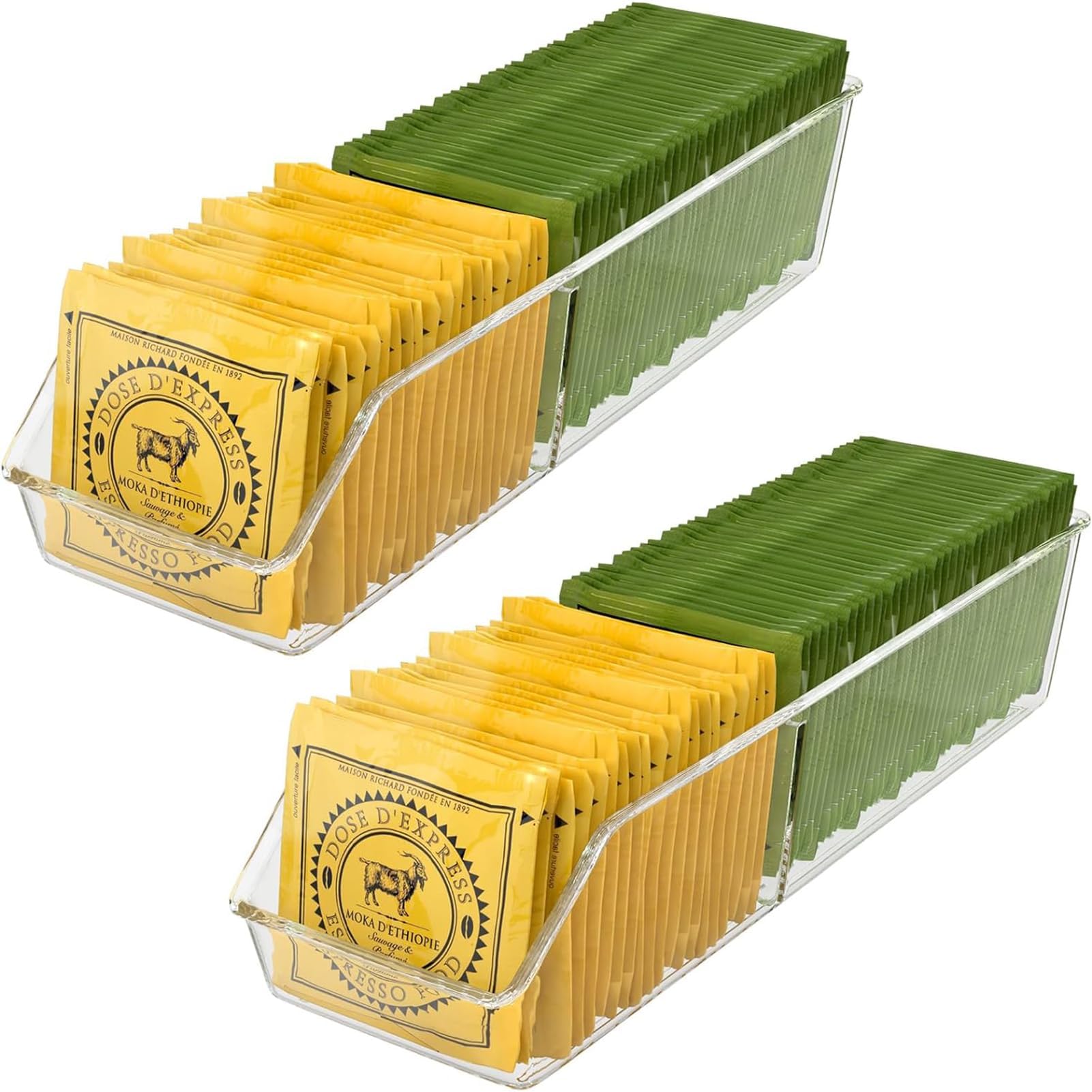 ANTOLE Tea Bag Organizer,2 Pack Clear Tea Bag Holder Storage Organizer,Food Storage Organizer Bins Box for Kitchen Cabinet,Countertop,Pantry Shelf Organizer