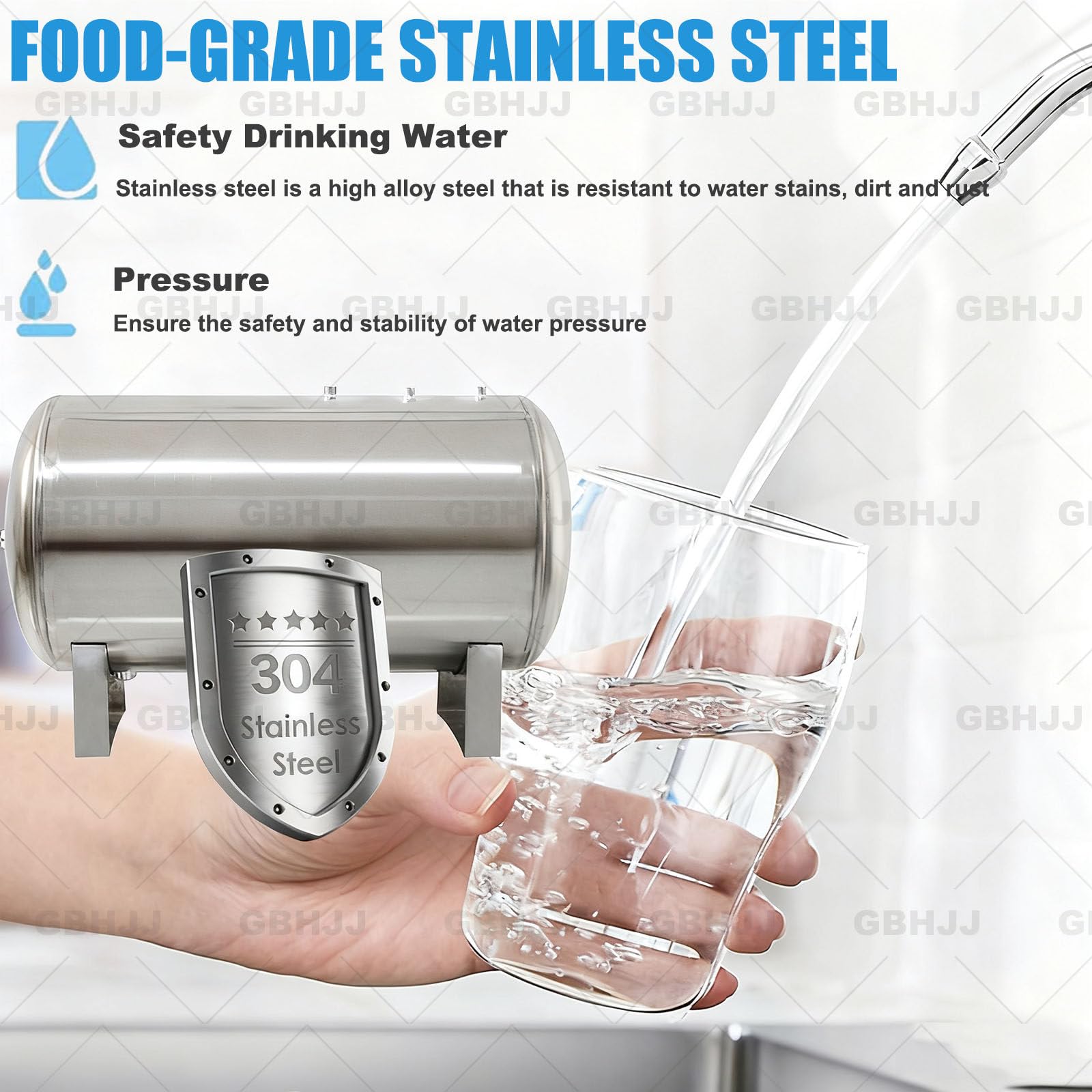 Serbatoio a pressione orizzontale in acciaio inox con kit di montaggio per stoccaggio dell'acqua e regolazione della pressione del sistema