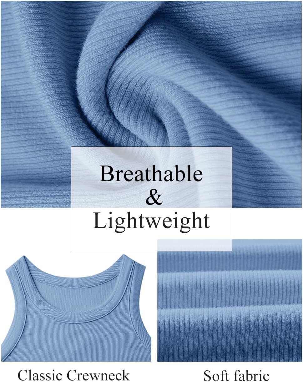  Womens Tank Tops High Neck Sleeveless Ribbed Tank Casual Basic Thick Strap Slim Fitted Racerback Shirts thumbnail