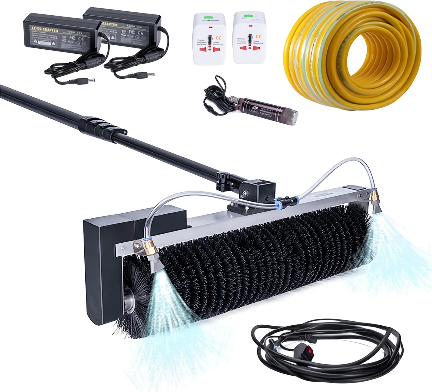 Solar Panel Cleaning Roller Brush,11Ft/18Ft/25Ft Water Fed Pole Kit,Solar Panel Electric Cleaning Brush,Outdoor Window Cleaning Kit,Photovoltaic panel cleaning tools with Power Converter,5.5M/18Ft