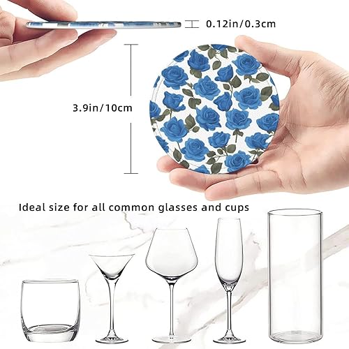 Miniatura 8 de Beautiful Blue Roses Fashionable Printed Leather Coaster Set,A Set of 6 Pieces,4 Inches in Diameter,Adding an Artistic Atmosphere to Your Desktop
