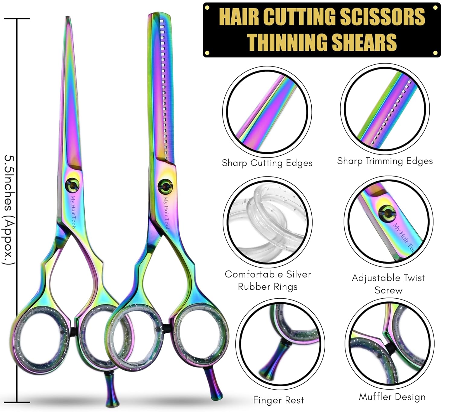 My Hair Tools Extension Kit with Micro Link Beads Remover & Crimp Pliers, Hair Scissors, Styling Tools (Rainbow)