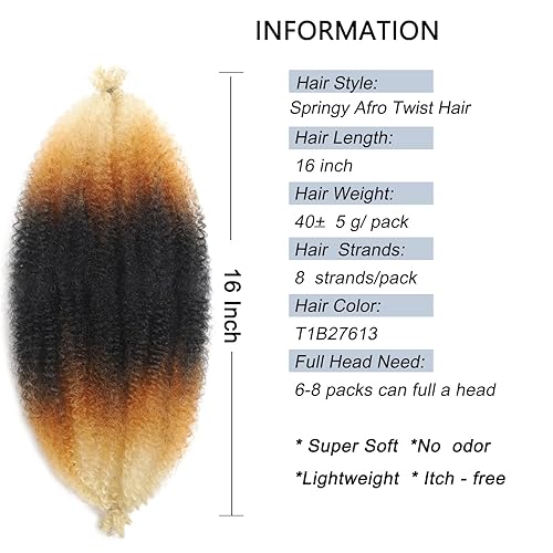 Miniatura 2 de Cabello para Trenzas Marley Twist de 16 Pulgadas, 8 Paquetes de Cabello Afro Twist Elástico, Cabello Spring Twist Pre-esponjado, Cabello Rizado,