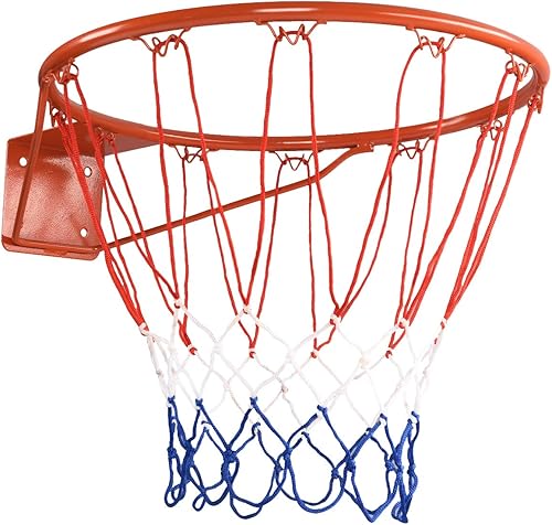 GYMAX Llanta de baloncesto, repuesto de borde de baloncesto de 1518 pulgadas con red para todo tipo de clima, aro de baloncesto de repuesto para