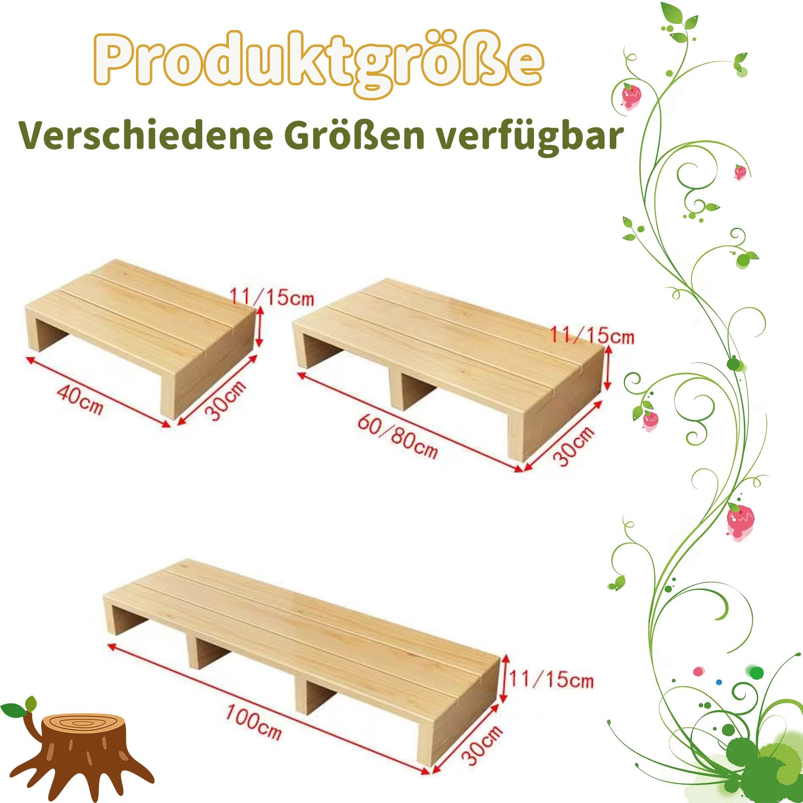 Trittbrett aus Holz für den Innen- und Außenbereich, rutschfest, 300 kg Kapazität, keine Montage erforderlich, vielseitige Fußstütze, 60 x 30 x 11 cm, Massivholz, Tritthocker für Kinder und Erwachsene